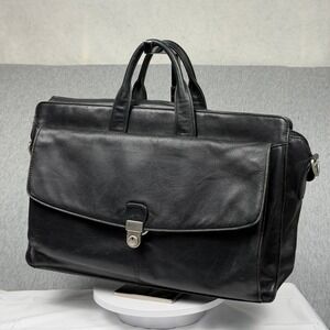 Kenneth Cole New York Black Leather Briefcase Laptop Bag Lock with Key Mens